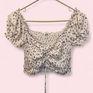 Garage Floral Smocked Puff Sleeve Crop Top